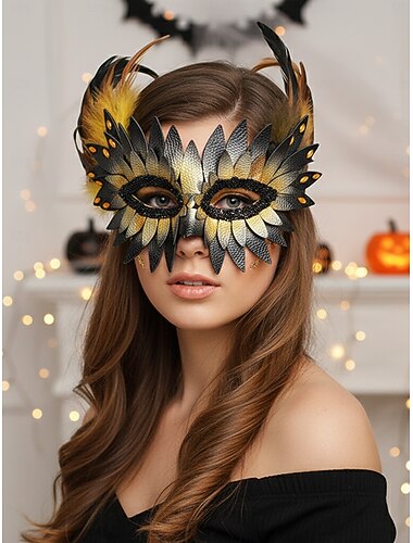  Naisten höyhennaamiaismaski värikkäällä höyhenkuviolla, elegantti naamiaisasuste halloweenjuhliin ja cosplayhin