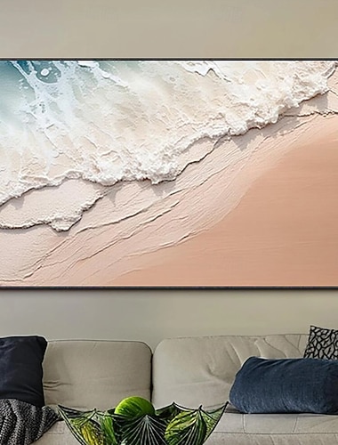  handgemaltes, minimalistisches Ozeangemälde auf Leinwand, 3D-Wandkunst mit Erdton, Meereswellen, Wandkunst, Wohnzimmergemälde, modische Raumdekoration, ohne Rahmen
