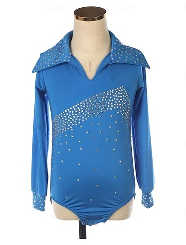  Kunstschaatstopje Voor heren Jongens Schaatsen Tops Blauw Lapwerk Spandex Hoge Elasticiteit Opleiding Wedstrijd Kunstschaatskleding Klassiek Kristal / Bergkristal Lange mouw Schaatsen Kunstschaatsen