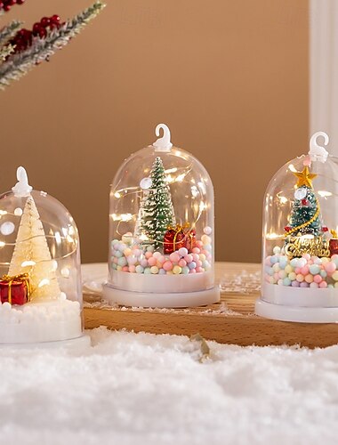  1 pieza 11 * 7,2 cm árbol de Navidad brillante flor plateada regalo luz de noche escritorio árbol de Navidad escena de nieve adorno luz ag10 * 3 baterías
