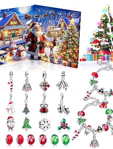  Bransoletki z kalendarzem adwentowym na Boże Narodzenie 2025 dla dziewcząt, 24-dniowy zestaw do samodzielnego tworzenia biżuterii z 22 koralikami i 2 regulowanymi bransoletkami, prezent odliczający