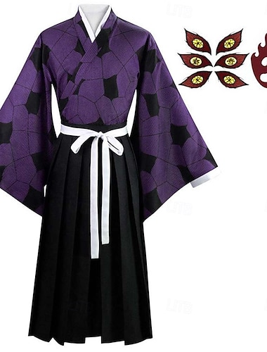  kokushibou costumi cosplay con tatuaggi temporanei demon slayer: kimetsu no yaiba costumi anime giapponesi cosplay abiti kimono per uomo donna