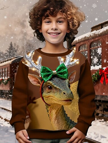  Karácsony Fiú 3D Dinoszaurus Pulóver Hosszú ujj Tavasz Ősz Divat Alap Gyerekek 4-12 év Terített nyak Szabadtéri Hétköznapi Napi Normál