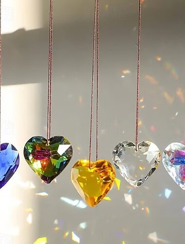  5 pezzi di acchiappasole a forma di cuore, prisma, ciondoli di cristallo, decorazioni per lampadari, ornamenti per finestre, acchiappasole, accessori per la casa, da appendere, set regalo con riflessione della luce.