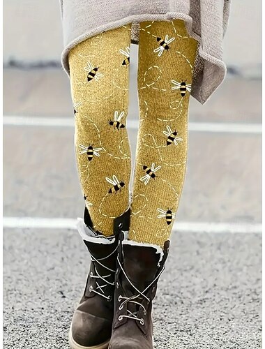  نسائي طماق العطلة عتيق موضة Ankle-length خصر عالي الرسم ورق حيوان طبع الدفء ناعم متنفس قابل للبسط عطلة شارع أصفر الربيع الخريف الشتاء قياس نحيل