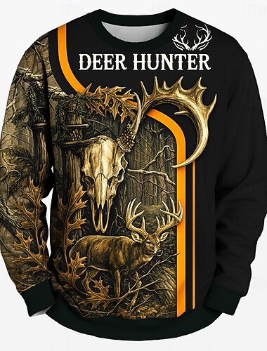  رجالي أيل كنزة 3D الصيد كم طويل رقبة عالية مدورة الأماكن المفتوحة رياضة في الهواء الطلق خضار العسكري كرونيك طباعة ثلاثية الأبعاد الشتاء ربيع & الصيف مصمم S M L XL XXL XXXL