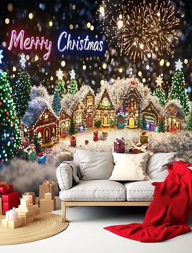  χριστουγεννιάτικα κρεμαστά ταπισερί φώτα νέον χριστουγεννιάτικο δέντρο χριστουγεννιάτικο σπίτι Άγιος Βασίλης πυροτεχνήματα μεγάλη τέχνη τοίχου τοιχογραφία διακόσμηση κουβέρτα κουρτίνα εξοχικό σπίτι υπνοδωμάτιο σαλόνι εορταστική διακόσμηση πάρτι