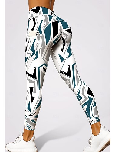 Mulheres Unisexo leggings de pilates Calças de fitness Leggings de Ginástica Bolsos Imposto de selo Bolsos laterais Pilates Academia Treino de Ginástica Calças Meia-calça Leggings Geometria Azul e
