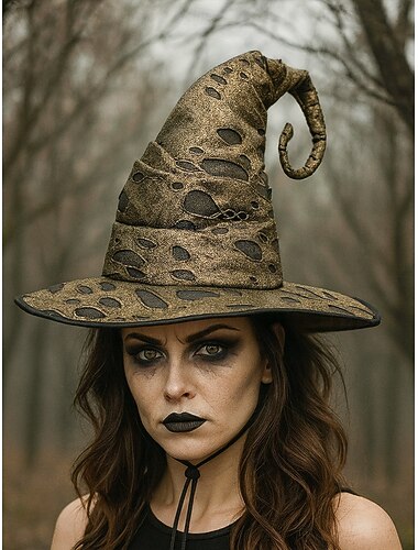  Halloween heksenhoed voor dames – vintage puntige tovenaarspet met verweerd design voor kostuumfeesten, cosplay en thema-evenementen