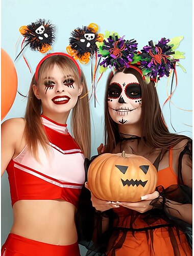  Dámské halloweenské čelenky s ozdobami lebky a pavouka - zábavné vlasové doplňky na kostýmní párty a cosplay