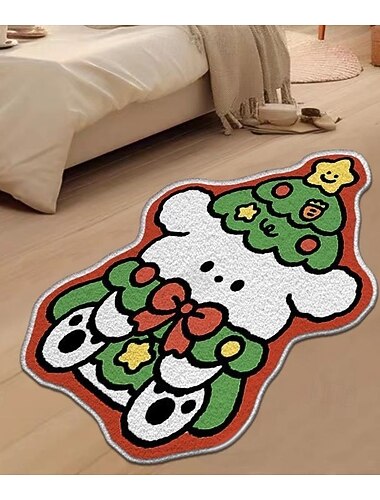  Søt juletre og pepperkakeformet gulvmatte krystallfløyel myk sklisikker maskinvaskbar matte hjemmet kjøkkenet og inngangen tykk høytidsdekor