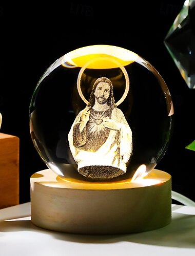  Figurka Matki Boskiej z kryształu 3D z drewnianą podstawą, grawerowana laserowo kryształowa figurka Matki Boskiej z Guadalupe w szklanej kuli, kryształowa kula 3D Matki Boskiej, chrześcijańskie,