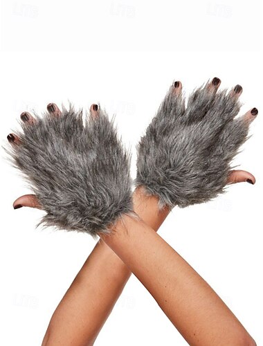  Dames harige weerwolfpoot handschoenen - Halloween kostuum cosplay accessoires, pluizige monsterklauw wanten voor feesten en verkleden