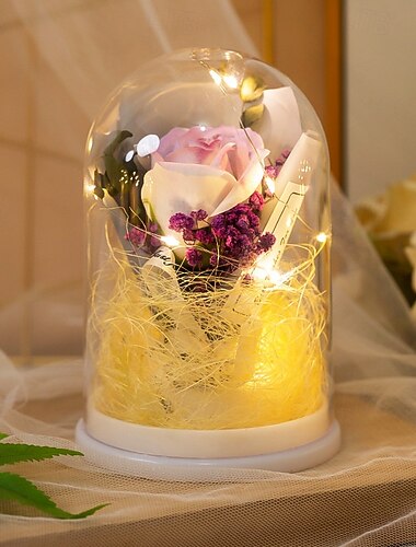  1 st 15 * 10cm Kerstmis Halloween Valentijnsdag Moederdag lichtgevende eeuwige bloem transparante hoes gesimuleerde roos led nachtlampje desktop decoratieve lamp hanglamp aaa batterij cadeau