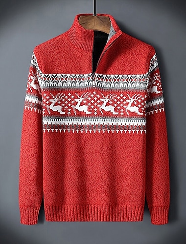  Natale Per uomo Grafico Ogni Maglione Fair Isle Maglione con Zip Maglia Polo Collo con zip Casual Vacanza Casa Quotidiano Cerniera Lavoro a maglia Tenere al caldo Manica Lunga Autunno Inverno Nero