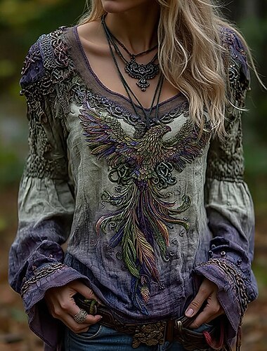 Per donna Maglietta Grafico Moda Elegante Manica Lunga Girocollo Top Regolari Quotidiano Uscire Weekend Stampato Viola Primavera Autunno