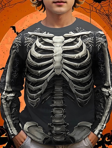  Halloween pojkar 3D-dödskalle t-shirt långärmad vår höst mode grundläggande barn 4-12 år rund hals utomhus casual daglig normal passform