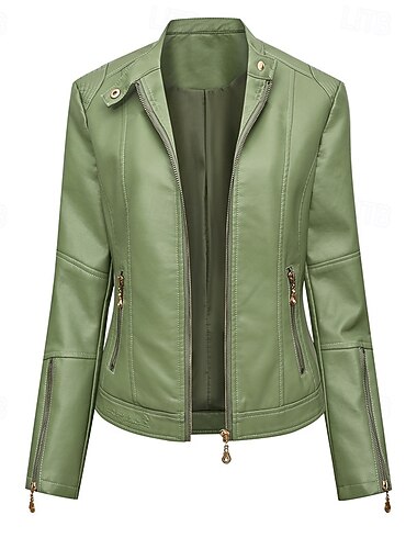 نسائي جواكيت جلد مريح سحاب جيب موضة سهل الأماكن المفتوحة عطلة مناسب للخارج عطلة نهاية الاسبوع عادية نوع من غير طوق عادي كم طويل ملابس خارجية أسود أحمر أخضر الربيع الخريف   نسائي جواكيت جلد مريح سحاب جيب موضة سهل الأماكن المفتوحة عطلة مناسب للخارج عطلة نهاية الاسبوع عادية نوع من غير طوق عادي كم طويل ملابس خارجية أسود أحمر أخضر الربيع الخريف