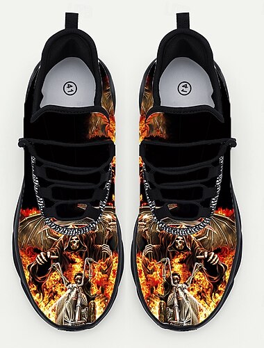  scarpe da ginnastica da uomo con teschio in fiamme di Halloween: scarpe da corsa con grafica horror spaventosa per feste in maschera, discoteche, eventi a tema e streetwear