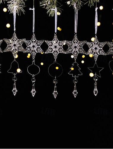 クリスマス クリスタル つらら オーナメント 7個 透明アクリル製 クリスマスツリー用吊り下げデコレーション DIY 透明アイスキャンディー &雪の結晶のホリデーデコレーション