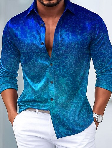  Herren Paisley-Muster Blumendruck Ethnisch Hemd Satinhemd Kleidhemd Langarm Vintage-Retro Urlaub Alltagskleidung Sommer Frühling Herbst Umlegekragen 3D-Druck Hemden mit Knopfleiste Blau 1# Rote Blau