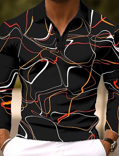  Homens Relâmpago Geométrico Pólo Manga Longa Camisas polo Lapela Casual Ao ar livre Rua Roupa Esportiva Roupa Diária Impressão 3D Botões Primavera Outono Inverno Azul Laranja Verde