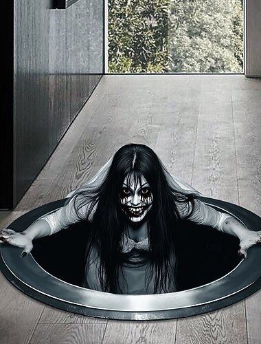  Autocollant mural 3D pour Halloween, autocollant de sol effrayant avec cheveux longs et mariée fantôme, décoration de chambre à coucher effrayante pour salon et maison