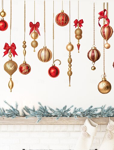  naklejka ścienna na święta Bożego Narodzenia, ozdoby w kształcie dzwonków z kolorowymi kulkami i kokardkami, wisząca dekoracja z efektem szkła, świąteczny wystrój okna i domu