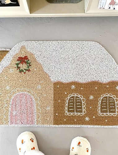  Jule Pepperkakehus Dørmatte Skittbestandig og Myk Non-Slip Maskinvaskbart Teppe Entre Gulvmatte Holdbar Spiral Teppe Entre