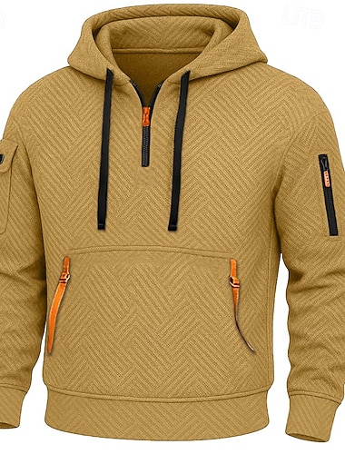  Herren Kapuzensweatshirt Viertelreißverschluss Kapuzensweatshirt Taktischer Kapuzensweatshirt Schwarz Weiß Rote Königsblau Khaki Mit Kapuze Einfach Reißverschluss Strukturiert Sport & Outdoor Lässig