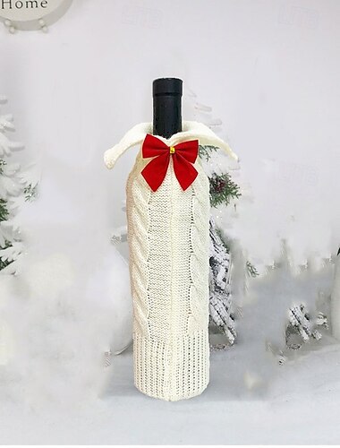  Julevinflaskepose strikket rødvinflaskedeksel dekorativ holder til høytidsfestartikler hjemdekorasjon julepynt gaveinnpakningstilbehør