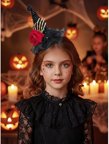  Dámská fialová čarodějnická čelenka na Halloween - třpytivý kuželový vlasový doplněk s dýňovými a duchovými dekoracemi na kostýmní párty a cosplay