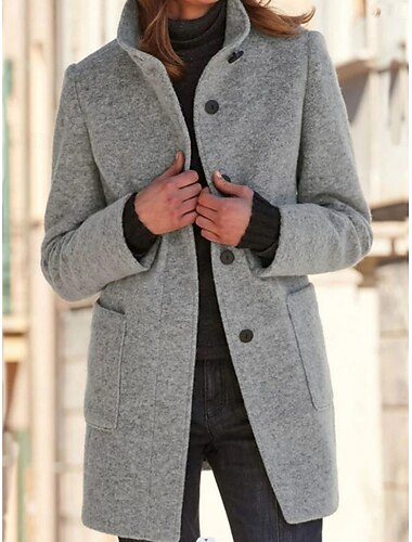  Γυναικεία Casual Jacket Άνετο Αναπνέει Τσέπη Κουμπιά Κλασσικό Καθημερινό Σκέτο Διακοπές Δρόμος Causal Καθημερινά Ρούχα Μονόπετο Μακρύ Όρθιος Γιακάς Κανονικό Μακρυμάνικο Εξωτερικά ενδύματα