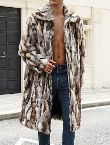  Miesten Rento takki Tekoturkis Loma Päivittäin Pidä lämpimänä Plyysi Syksy Talvi Väripalikka Muoti Katutyyli Kauluskäänne Pitkä Ruskea Jackets