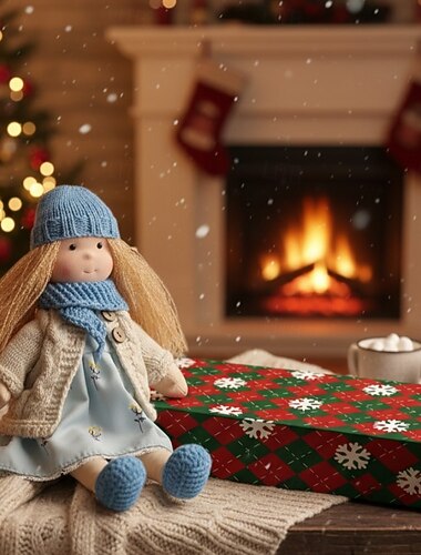  Păpușă Waldorf lucrată manual, fetiță, cu haine confortabile - păpușă de pluș moale de 29 cm, cu cutie cadou pentru copii mici, cadou ideal de Crăciun pentru fete și copii