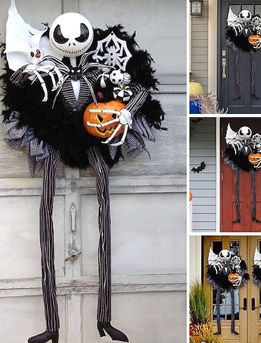  Couronne d'horreur d'Halloween, couronne de Jack, citrouille Skellington, porte suspendue, fête de vacances, accessoires de décoration de crâne d'horreur, décoration de squelette d'Halloween