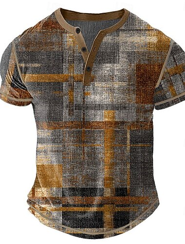  رجالي الرسم هندسي قميص هينلي وافل تي شيرت كم قصير يوميا عتيق / معتق كلاسيكي رياضة في الهواء الطلق فضفاض مناسب للعطلات للربيع والصيف كل الفصول بني غامق رمادي أزرق غامق أخضر هينلي تي شيرت هنلي