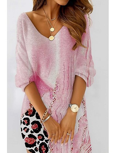  Damen Minikleid Etui-Kleid Shiftkleid Party Lässig Boho Party Täglich Ferien Normale Passform Blumen Grafik Tiermotiv Langarm V Ausschnitt Rosa Violett Orange Grau Frühling Herbst Winter