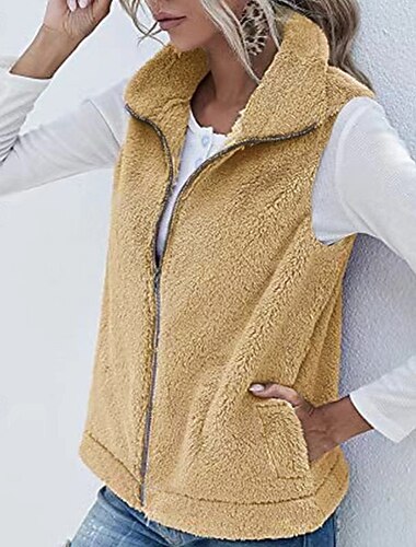  Per donna Gilet Caldo Confortevole Cerniera Tasca Casual Semplice Casual Quotidiano Weekend Cerniera Regolare Collo ripiegato Vestibilità regolare Senza Maniche Capispalla Nero Rosa Vino Autunno