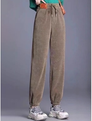  Damen Jogginghose Jogger Fleecehose Hose Cordhose Mode Streetwear Basic Volle Länge Hohe Taille Einfach Kordelzug Tasche Elastischer Bund Warm Weich Bequem Hohe Elastizität Outdoor Straße Ferien