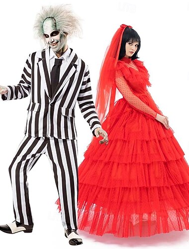  Duch nevěsta Lydia Deetzová předvečer Všech svatých Šaty Fancy kostým Halloween skupinové kostýmy pro páry Beetlejuice horor Šaty Obleč se Dospělé Pro páry Pánské Dámské předvečer Všech svatých