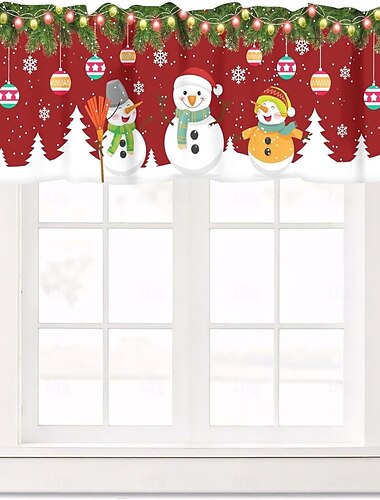  Pequeña Cortina de Cocina de Navidad Valance Digital de Caricatura de Muñeco de Nieve y Reno Cortinas a Prueba de Polvo para Ventanas de Gabinete y Fregadero Decoración Festiva para Vacaciones