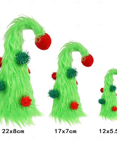  3 Pcs Lime Green Furry Christmas Decorations Mini Fuzzy Elf Xmas Tree Tabletop Decor Soft Faux Fur Table Centerpieces Gifts for Holiday Ornaments Party Supplies