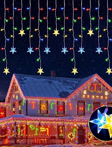  أضواء ستائر 36 قلادة على شكل صقيع، خيوط من الأضواء بطول 5م 216LEDs، 8 وضعيات إضاءة، حفلات الزفاف، العطلات، زينة النافذة، منزل، حائط، شرفة، حديقة، أضواء زينة 31 فولت