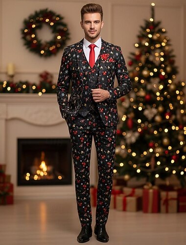  Weihnachtsfeier-Anzug Dreiteiliger Anzug Blazer Herren Lustig Festkleidung Erwachsene Weihnachten Neujahr Party Hose Weste Anzug