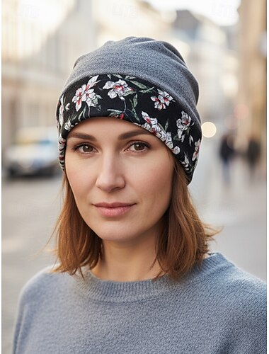  Dames muts met bloemenprint, zachte, rekbare slouchy pet voor casual gebruik, buitenactiviteiten en chemo hoofdbedekking