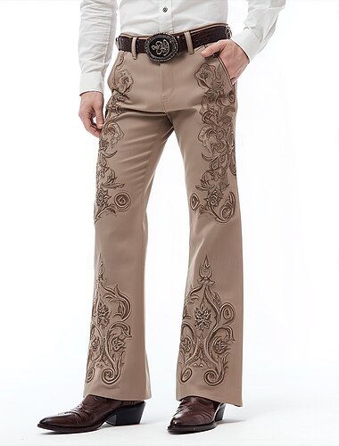  Herren Blumendruck Blumen Disco-Hosen 60er 70er Schlaghosen Mittlere Taille Western Vintage-Retro Outdoor Urlaub Lässig Seitentaschen Schlaghose Frühling Herbst 3D-Druck Cachi scuro