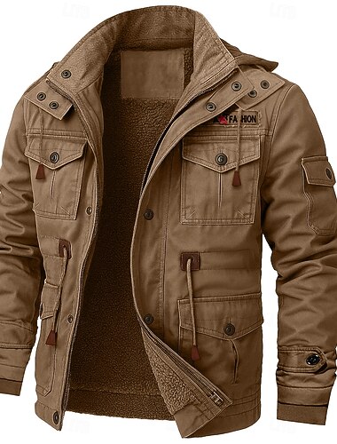  رجالي معطف شتوي جاكيت شتوي سترة الصوف سترة العمل شارع فضفاض ضد الهواء الدفء جيب الخريف الشتاء كل الفصول كاجوال تكتيكي مع قبعة أسود كاكي خضار العسكري جاكتس