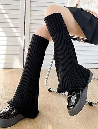  calzini morbidi lavorati a maglia da donna, scaldamuscoli svasati per autunno e inverno, copricalzini a metà polpaccio in tinta unita, scaldamuscoli alla moda in stile studentesco