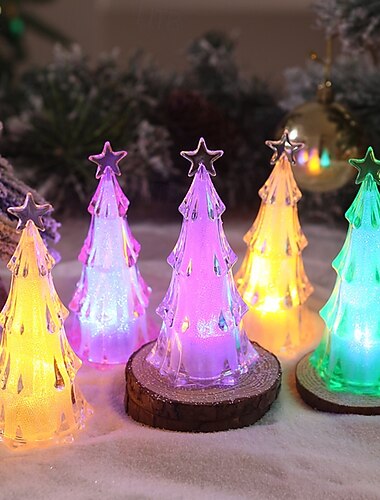  1 pieza 12,5 * 6 cm LED acrílico navideño con luz árbol de Navidad luz de noche interior y exterior fiesta decoración de escritorio adorno luz colorida luz cálida ag10 * 3 baterías